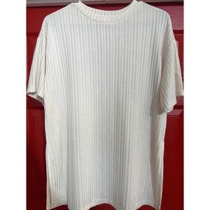 HM Ribbed Knit Short Sleeve Top Cream Off White Crew‎ Neck Relaxed Fit Small